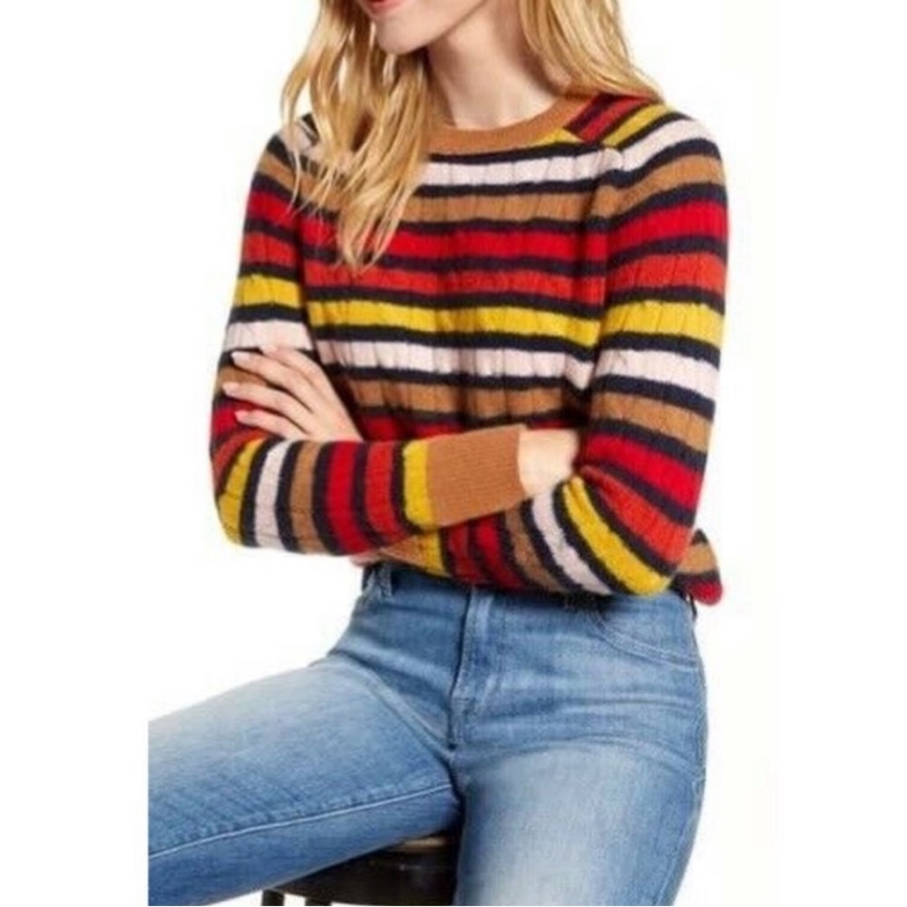 1901 Cashmere size small Striped Crew Neck Cable Sweater